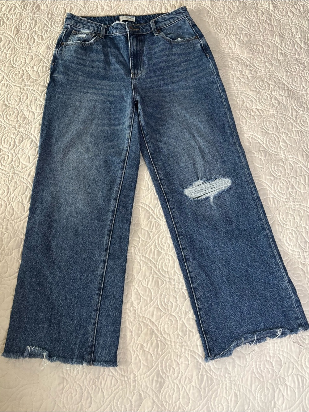 Oliver Logan Aberdeen Distressed High Rise Wide-Leg Ankle/Crop Jeans